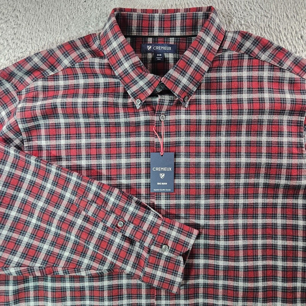 NWT Cremieux Flannel Shirt Men 3XB‎ Red White Gray Black Plaid Button Up New